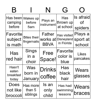 Take 5- "Find someone Who" Bingo Card