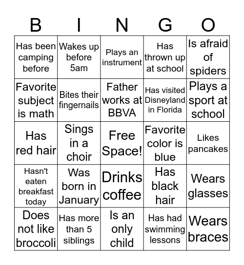 Take 5- "Find someone Who" Bingo Card