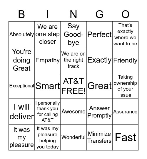 Innovative Buzz Words/Service Promise Bingo Card