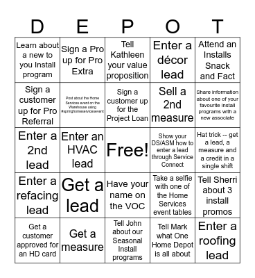 Home Services Event BINGO Card