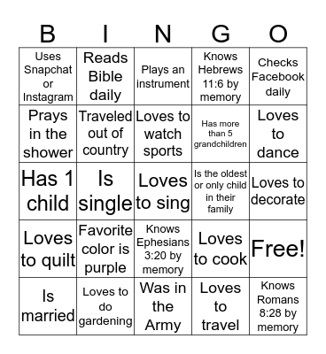 Getting To Know You BINGO Card