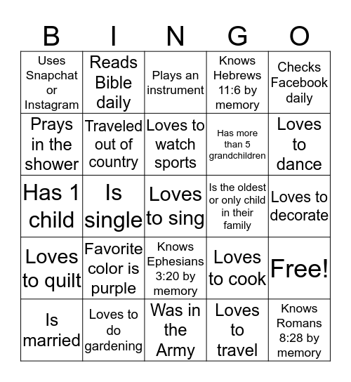 Getting To Know You BINGO Card