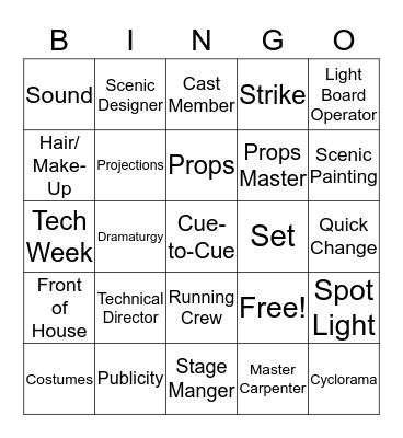 Tech Theatre Bingo! Bingo Card