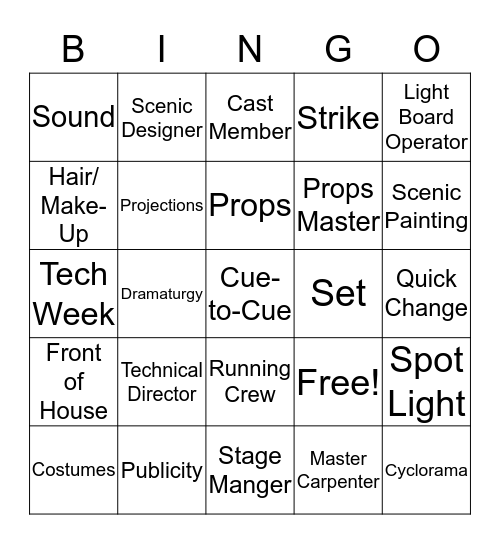 Tech Theatre Bingo! Bingo Card