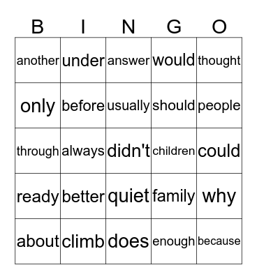 Second Grade Sight words  Bingo Card