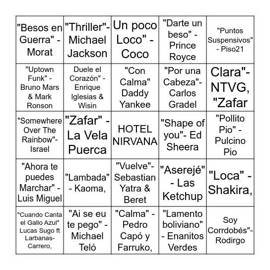 BINGO MUSICAL Bingo Card