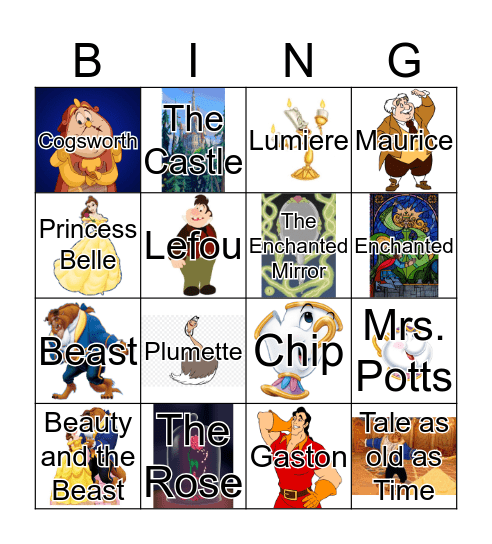 Beauty and the Beast Bingo Card