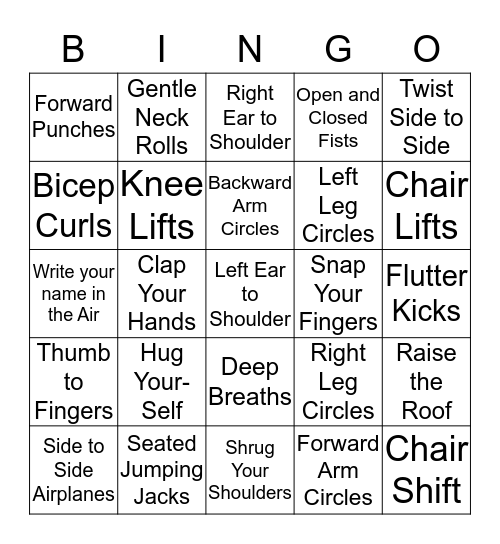 Exercise Bingo Card