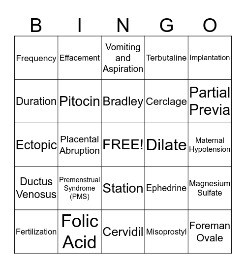 OB Final Review Bingo Card
