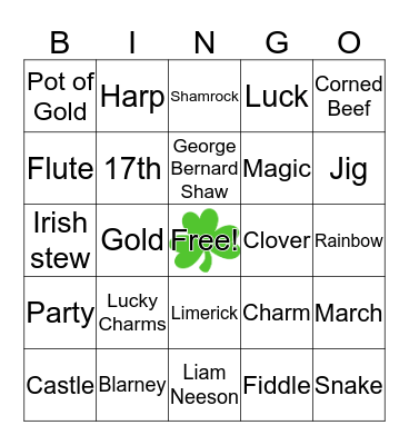 Shamrock Bingo! Bingo Card