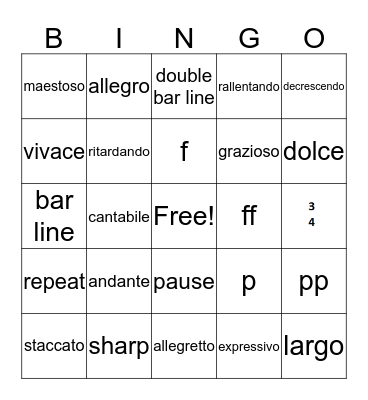 Musical Terms Bingo Card