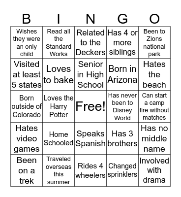 Get To Know Your Neighbor Bingo Card