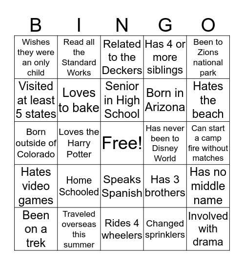 Get To Know Your Neighbor Bingo Card