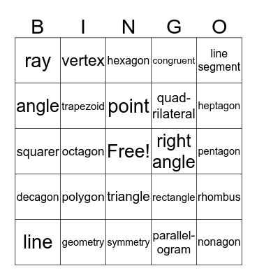 Geometry Bingo Card