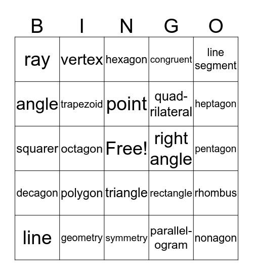 Geometry Bingo Card