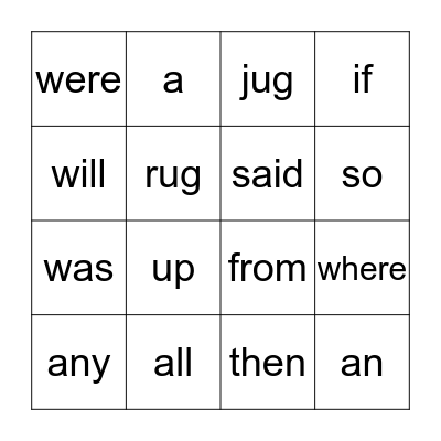 sight words Bingo Card