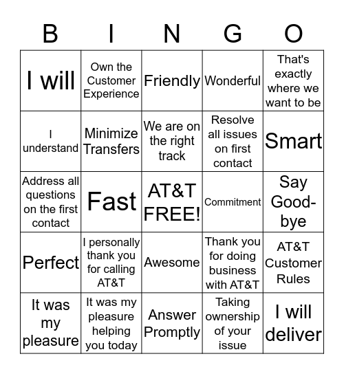 Innovative Buzz Words/Service Promise Bingo Card