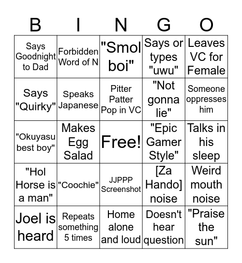 Enrique's Bingo Card