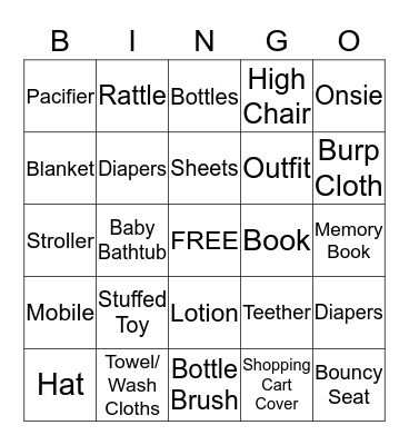 Baby Shower Gift Bingo Card