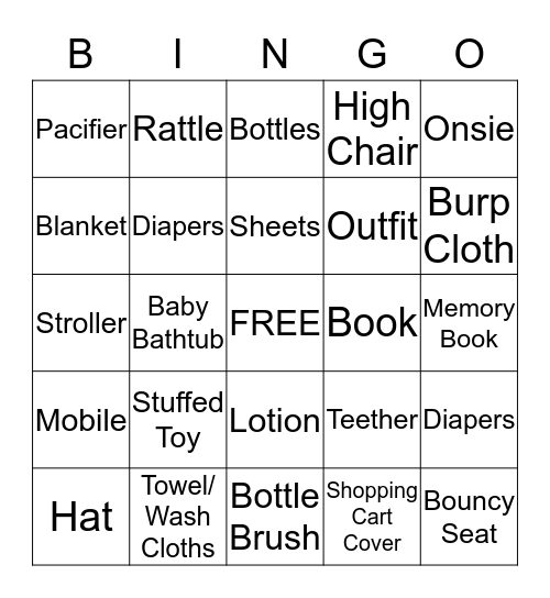 Baby Shower Gift Bingo Card