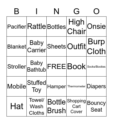 Baby Shower Gift Bingo Card