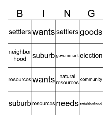 Government Vocabulary Bingo Card