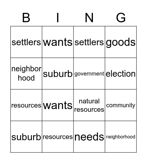 Government Vocabulary Bingo Card