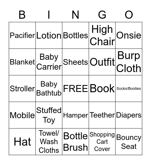 Baby Shower Gift Bingo Card