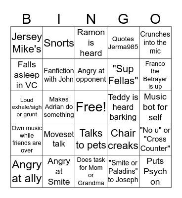 Franco's Bingo Card