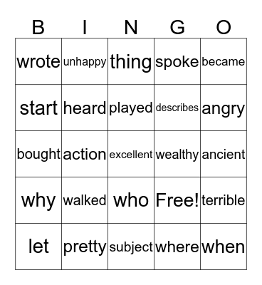 Language Bingo Card