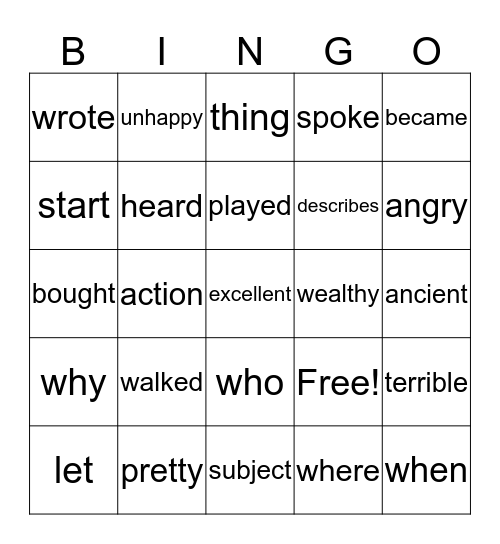 Language Bingo Card