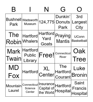 Hartford  Bingo Card