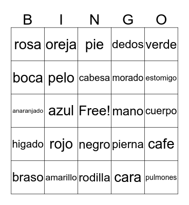 Spanish Bingo Card