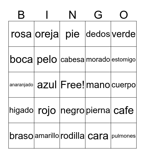 Spanish Bingo Card