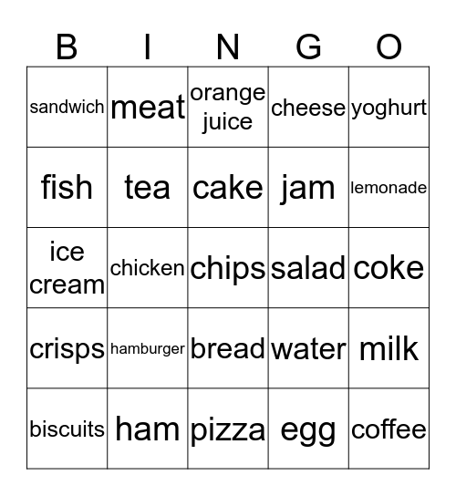 Bingo Food and Drinks Bingo Card