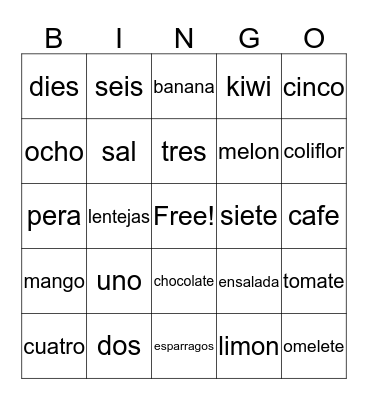 Spanish Bingo Card
