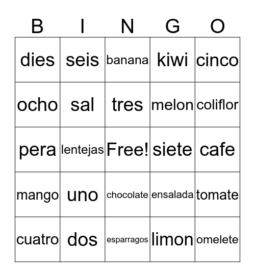 Spanish Bingo Card