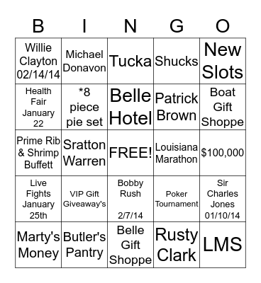 Belle of Baton Rouge Bingo Card