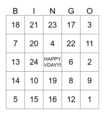 Valentine's Bingo Card