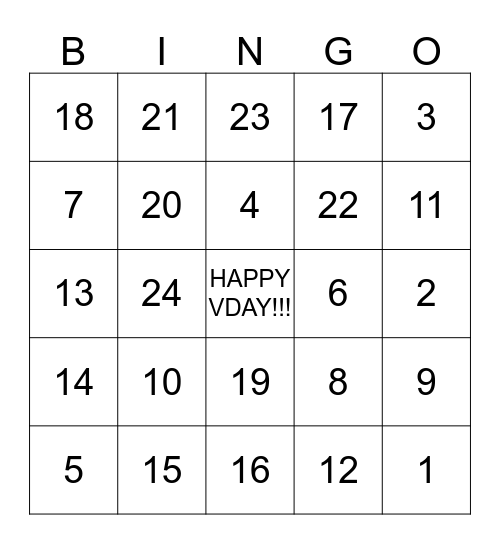 Valentine's Bingo Card