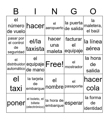 En avión #1 Bingo Card
