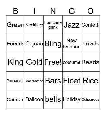 Mardi Gras Bingo Card