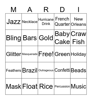 Mardi Gras Bingo Card