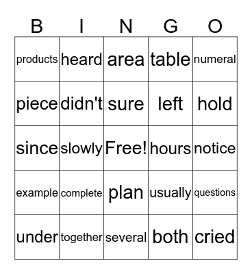 Grade 2 February Bingo Card