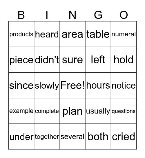 Grade 2 February Bingo Card