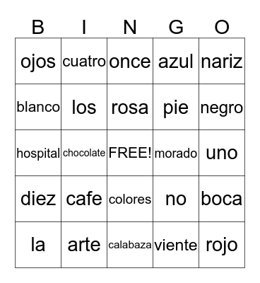 Spanish Bingo Card