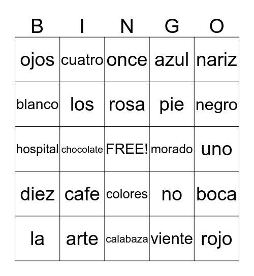 Spanish Bingo Card