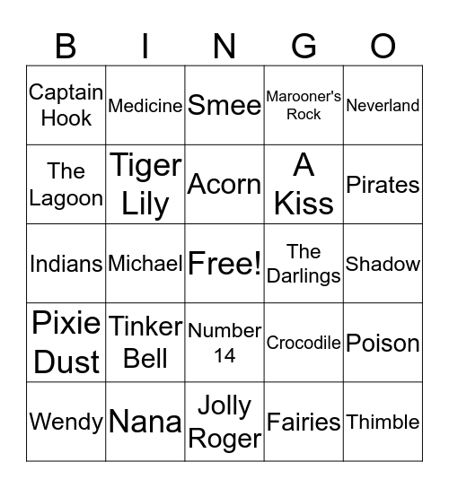 Peter Pan Bingo Card