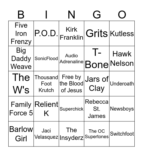 90s/00s CCM Bingo Card
