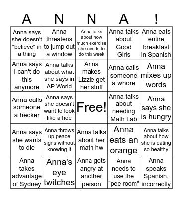 Anna "Peace Sign" Warmka Bingo Card